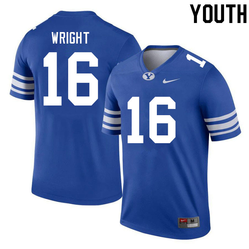 Youth #16 Wes Wright BYU Cougars College Football Jerseys Sale-Royal